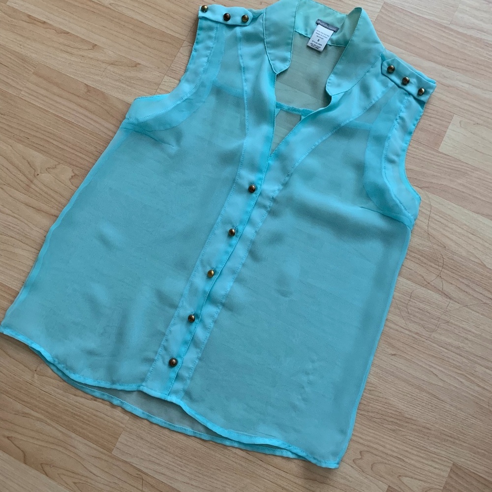 Charlotte Russe Teal Chiffon Button Tank